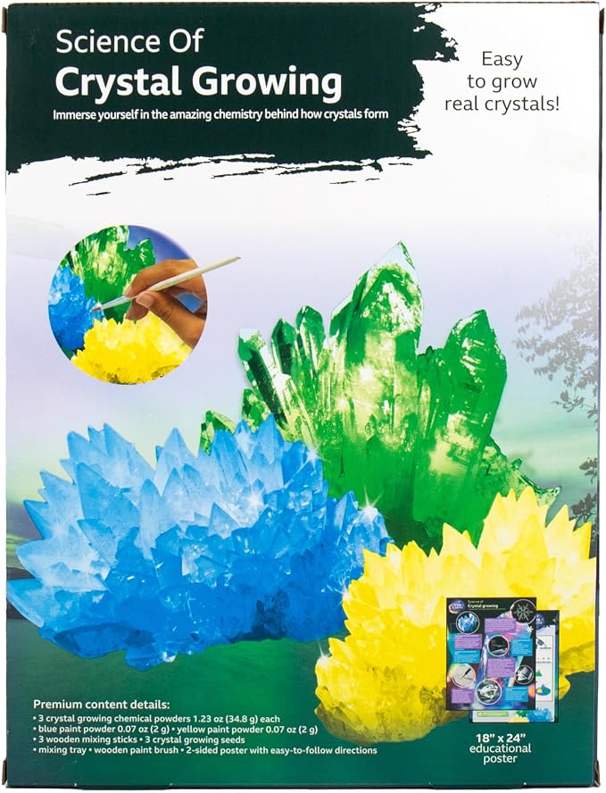 BBC Earth Science of Crystal Growing, Grow 3 Dazzling Crystals, Includes Display Case, Powdered Paints, Learning Guide, Crystal Growing Kit, STEM Toys, Kids Science Kit, STEM Kits for Kids Age 12-14