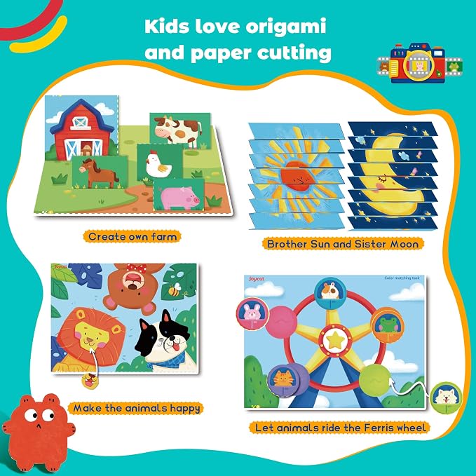 JoyCat Scissor Skills Activity Kit, Toddler Scissors Ages 3-5, Happy Days | Preschool workbook with 34 cutting activities, scissors for kids and glue for 4-level everyday toddler arts and crafts.