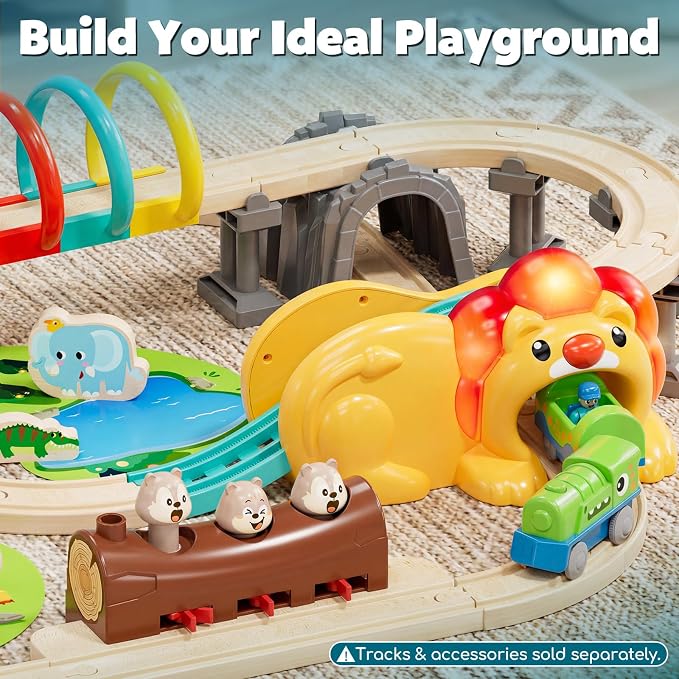 Lehoo Castle Dinosaur Battery Powered Train Toy for Toddlers | Motorized Train with 2 Figures, Compatible with Thomas, Brio & Melissa & Doug Tracks, Birthday Gift for Kids Ages 3+