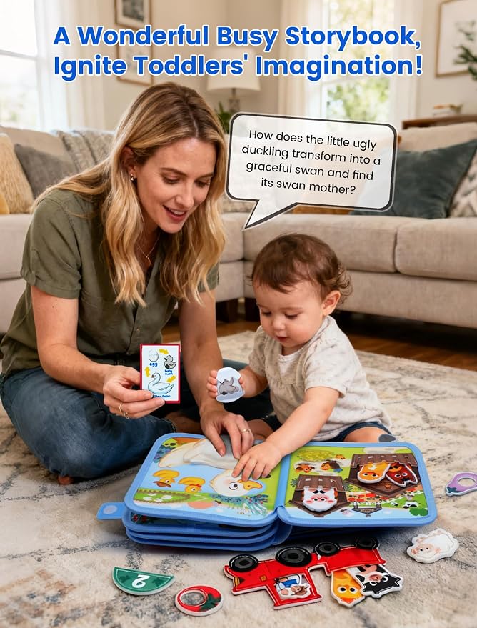 BizyKoady Montessori Busy Book for Toddlers 1-3, Felt Busy Board Farm Theme | Montessori toys, learning activity, Travel Toys, Fine motor, Independent quiet play, Soft felt, Boy Girl gift, CPC 12m+