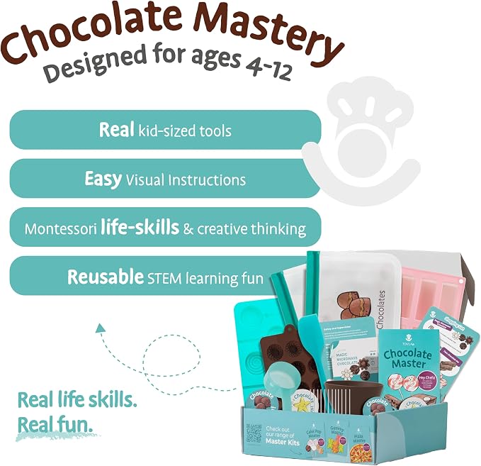 Kids Chocolate Making Kit | Real Reusable Candy Tools | Ages 6-12 | STEM DIY Activity | Chocolate Molds and Visual Recipe Cards | Screen Free Fun | Birthday Christmas Gift