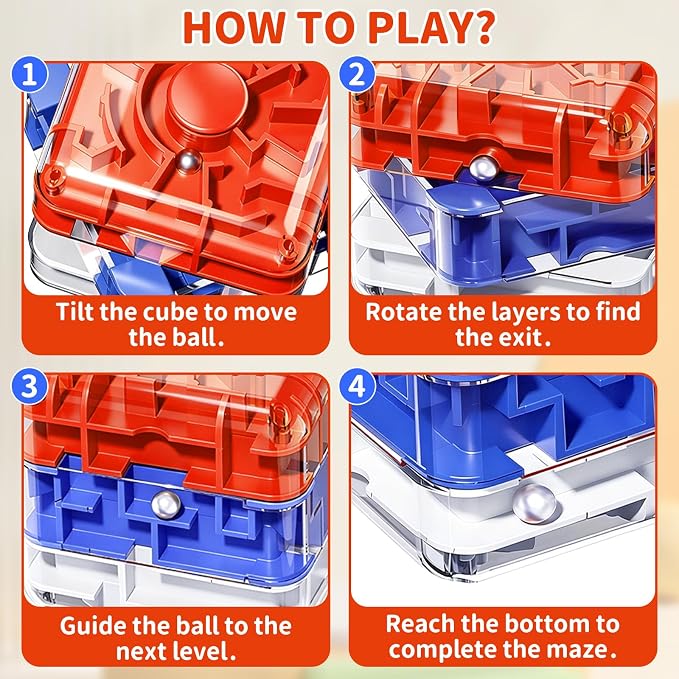 Infowush 2-in-1 Fidget Spinners Maze Cube - Fidget Toys for Kids & Adults | 3x4 Cube, Stress Relief Sensory 3D Brain Teaser Puzzle Cube, Board Game, Travel Toy, Birthday Gift for Boys Girls Ages 3 & Up