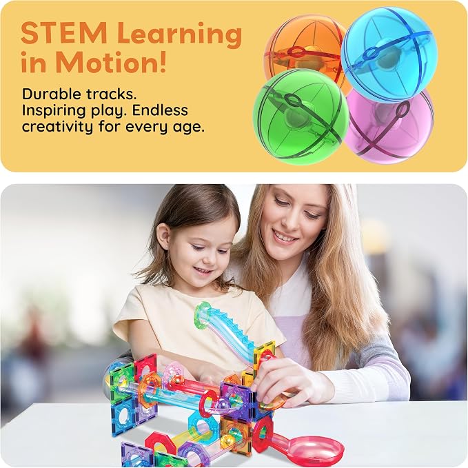 PicassoTiles Marbles for Magnetic Block Tiles Race Track Building Maze Set | STEM educational interactive learning kit, vibrant replacement balls, smooth rolling action spheres, safe plastic, ages 3+