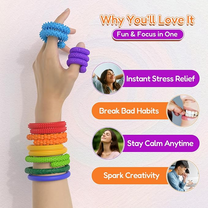 Silicone Sensory Sticks for Kids Adults, Textured Flexible Fidget Sticks Toys for Autism ADHD, Classroom Travel Anxiety Relief Toy, Christmas Stocking Stuffers Gift for Teens (8 PCS)