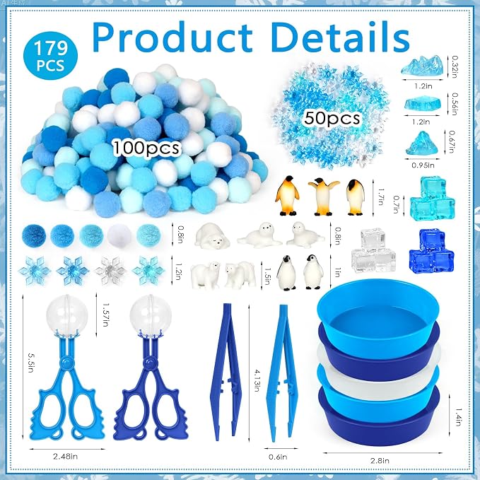 182 Pcs Arctic Animals Sensory Bin Items Winter Arctic Animals Counting Sorting Sensory Bin Filler Fine Motor Arctic Habitat Counts for Easter Day Spring Summer Counting Decor