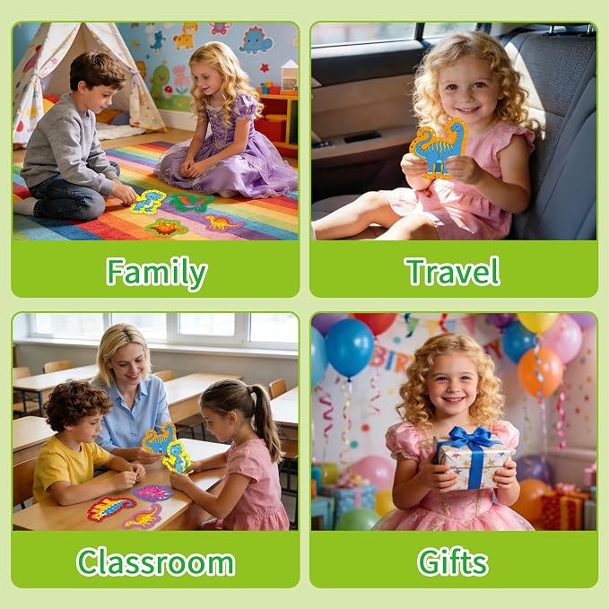 Dinosaur Lacing Cards, Sewing Kit for Kids,Fine Motor Skills Toys | 9PCS Double Side Toddler Crafts for Shoe Tying Practice,Manipulatives for Preschool Learning Activity,Classroom Must Haves