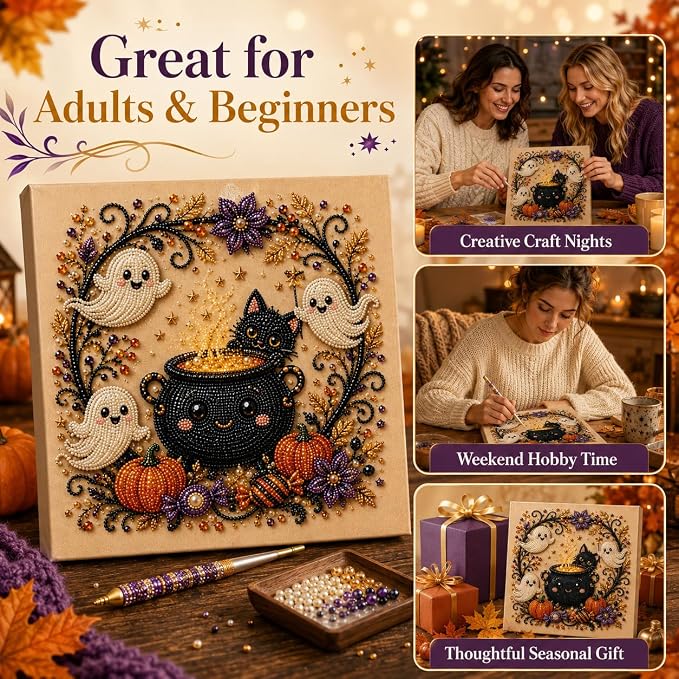 Halloween Pearl Art Kit for Adults, DIY Fall Craft (Goblin) | Create textured Halloween decor through a screen-free, beginner-friendly craft activity.