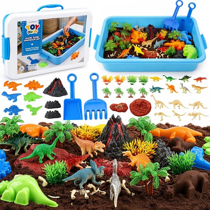 TOY Life Dinosaur Magic Sand Sensory Bin, Sandbox Set, Ages 3-8 | Indoor & summer pretend play, preschool learning toy, builds fine motor skills, gift