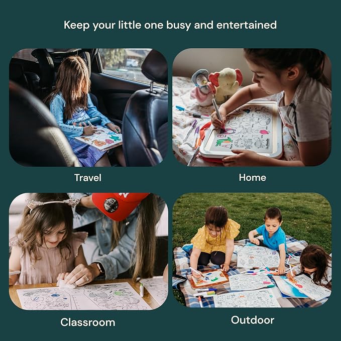 Tales Foldout Book - Reusable Silicone Coloring Books for Kids Ages 3-7 with Flip Pages & Educational Themes - Coloring Kit Includes 12 Markers & Keepsake Box