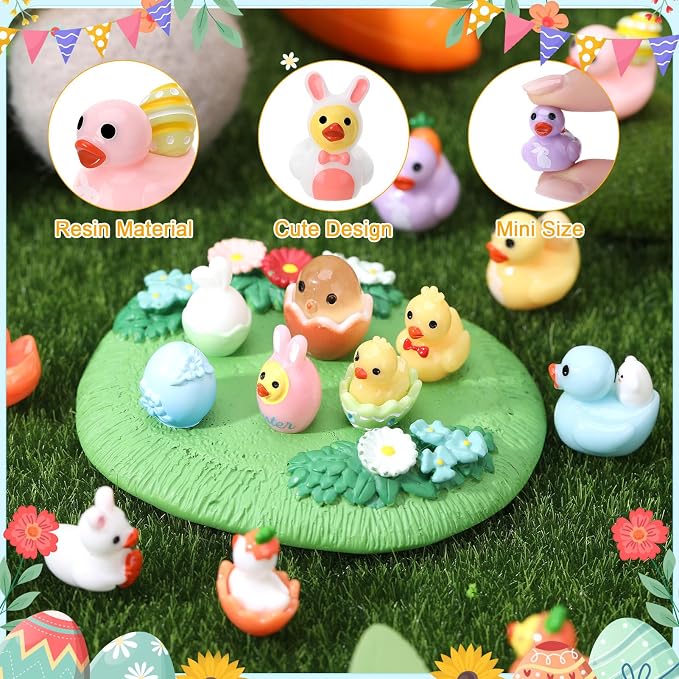 80 Pack Easter Ducks Toy Figures, Novelty Rabbit Dress up Duck | Tiny Ducks to Hide, Easter Bunny Party Favor Gift Decoration (16 Styles)