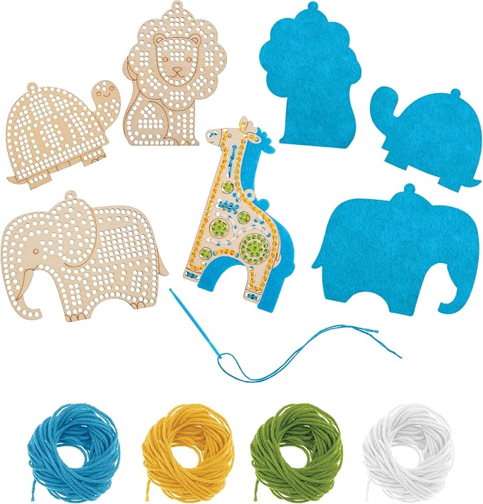 Stephen Joseph, Set of 4 Wooden Lacing Cards - Gifts for Girls Boys - Craft Activities Party Supplies for Toddler Kids, Zoo