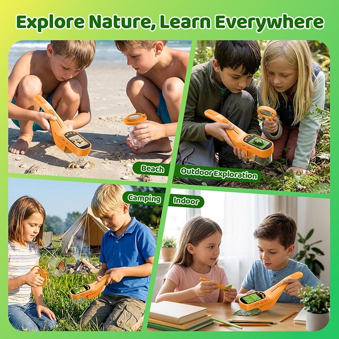 Handheld Microscope for Kids, Outdoor Explorer STEM Toy with Bonus Tools, 2.4" IPS Screen, Ergonomic Grip, Digital Camera, Photo/Video, Magnifier, Science Kit – Gift for Boys & Girls Age 3-12