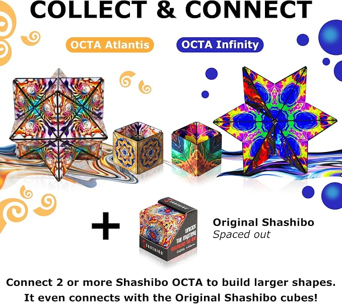 Shashibo OCTA Magnetic Puzzle Toy, Stress Relief Fidget Toy | 30+ Possible Shapes, Sensory Fidget Toy For Adults & Kids, Fun Shape Shifting Puzzle Toy For All Ages