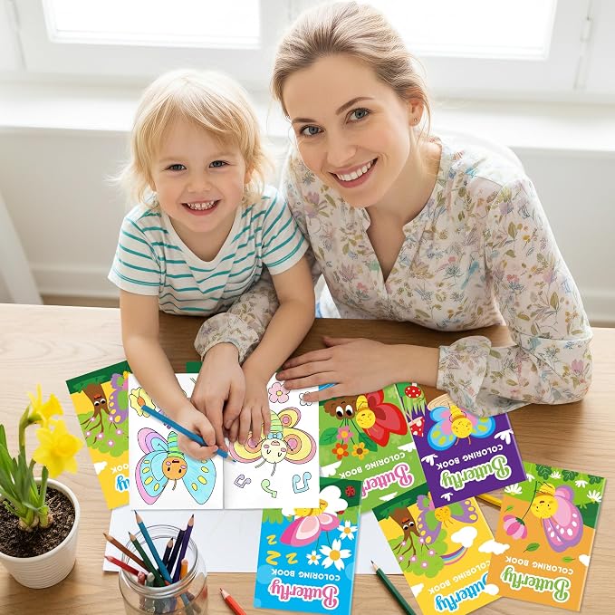 Dvbonike 24Pcs Spring Butterfly Coloring Books - Springtime Flower Insect DIY Color-in Pages Cute Floral Patterns Drawing Booklet Bulk Classroom Rewards Art Activity Gifts Party Favors Supplies