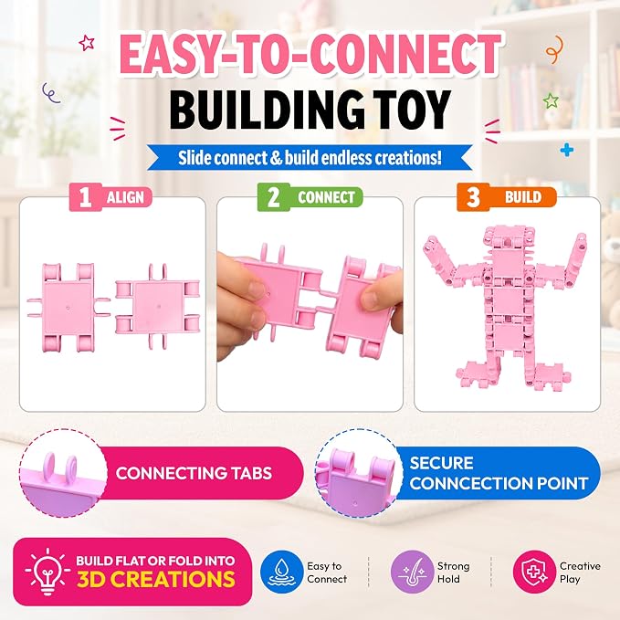 100 Piece Light Pink Snap Connecting Building Toy Set for Kids