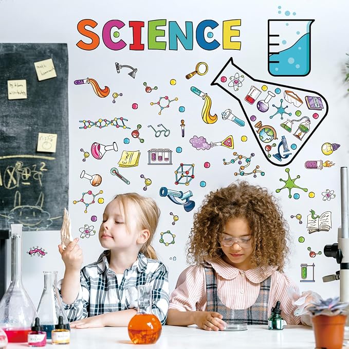 LHIUEM Large Science Wall Decals Colorful Chemistry Laboratory Wall Sticker | Funny Science Banner Wall Decorations,Big Biology Peel And Stick Murals,Chemical Posters for Kids Middle School Classroom Lab