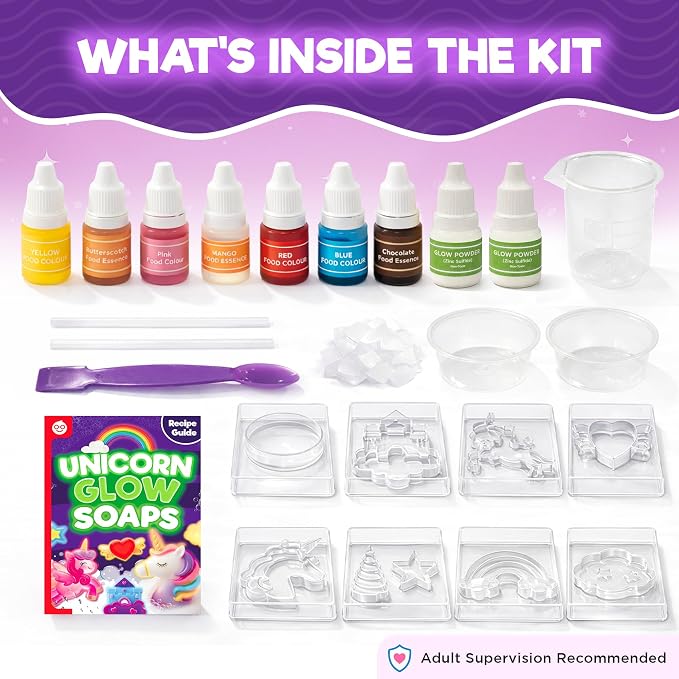 Doctor Jupiter Glow in The Dark - Unicorn Soap Making Kit for Kids Ages 6+ | Unicorn Toys, Birthday Gift Ideas for Girls 6,7,8,9,10 Year Olds, Science Kits for Kids Ages 5-7-8-12, STEM Toys, DIY Craft