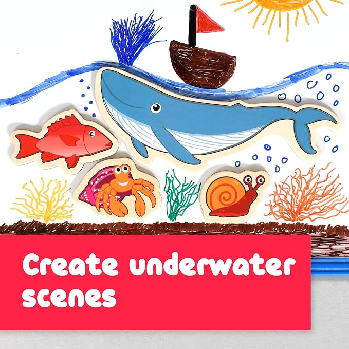 Spark & Wow Wooden Magnets, Sea Life, Magnets for Kids Ages 2+ | Open-Ended Play, Adhere to Fridges, Whiteboards and More