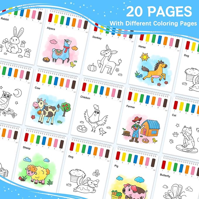 SOCOLER Paint with Water Coloring Books for Toddlers,Mess Free Watercolor Painting Papers for Kids Water Color Paint Kit Art Craft Birthday Gift for Ages 1-3, 4-8(Farm)