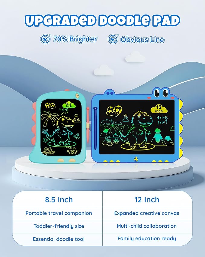12 Inch LCD Doodle Board Tablet Toy - Green Dinosaur Drawing Pad for Kids 3-6 Years Old - Christmas and Birthday Gifts Blue