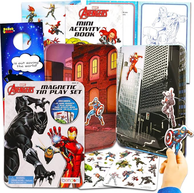 Avengers Magnetic Creations Toy - Bundle with 40 Avengers Magnetic Play Pieces Plus Stickers and More for Kids, Toddlers