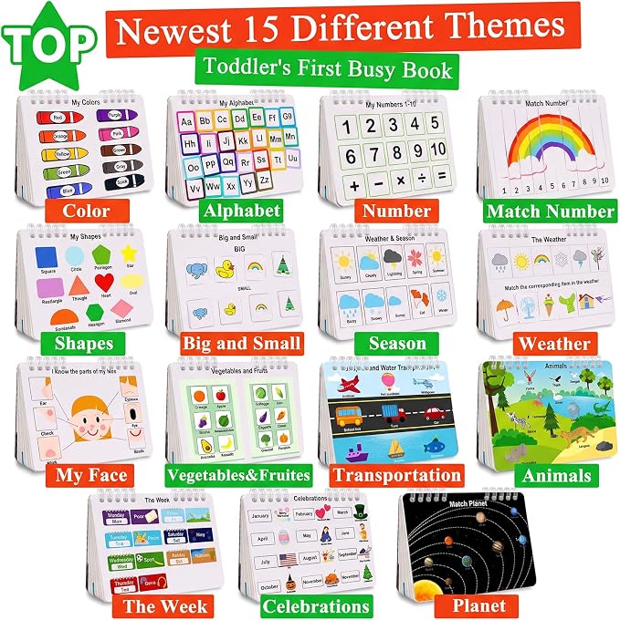 Mallify Busy Book for Toddlers 3-5, Montessori Busy Book with 30 Themes and 8 Markers, Kids Binder and Early Learning Toys, Preschool Busy Books for Toddlers, Tracing Coloring Book, BusyTots