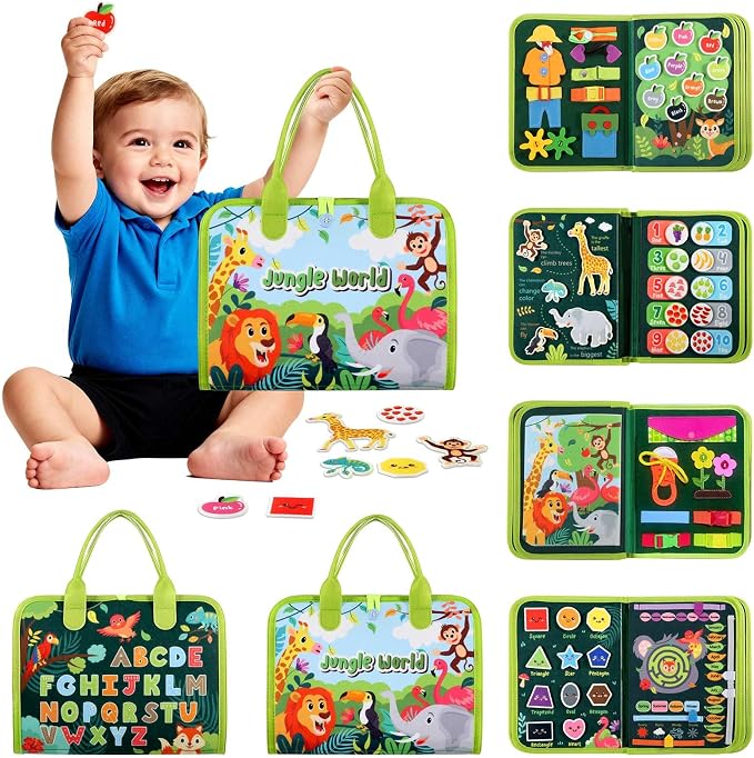 GOLIYEAN Toddler Busy Board - Montessori Toys for 2 Year Old Boy Girl Birthday Gift, Educational Learning Sensory Busy Book for Toddlers, Ages 2-4 Travel Toys for Airplane Car, Toddler Activity Books