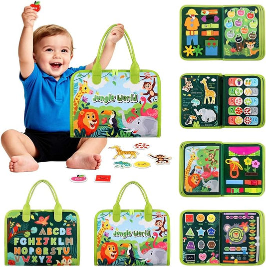 GOLIYEAN Toddler Busy Board - Montessori Toys for 2 Year Old Boy Girl Birthday Gift, Educational Learning Sensory Busy Book for Toddlers, Ages 2-4 Travel Toys for Airplane Car, Toddler Activity Books