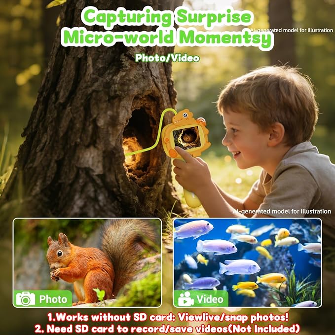 Kids Borescope Camera with Light, 2.4" Screen Kids Endoscope, Science Kits STEM Educational Toys for Boys & Girls Ages 4-12, Birthday Gifts for Indoor Outdoor Nature Explorer(Orange)