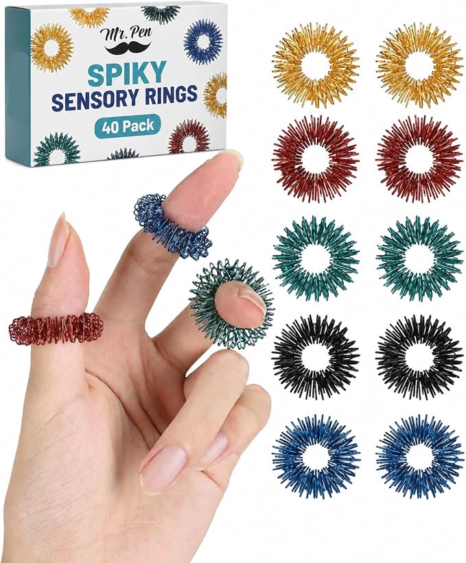 Mr. Pen- Spiky Sensory Rings, 40 Pack, Jewel Tones | Stress Relief Fidget Sensory Toys, Fidget Ring for Anxiety, Massager, Individuals with BFRB, ADHD and Attention Disorder