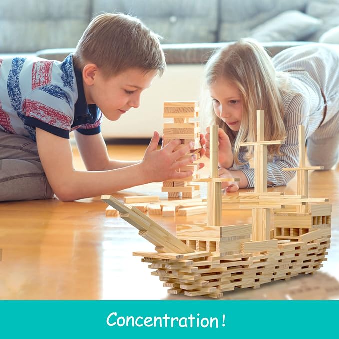 100pcs Classic Wooden Building Blocks Set,Solid STEM Building Toys for Kids, Preschool Learning Montessori Toys for Toddlers, Boys & Girls Birthday Gift (Log Color)