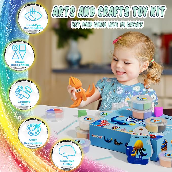 Aestd-ST Air Dry Clay Kit - Ocean Theme, Modeling Clay for Kids | DIY Magic Clay with Sculpting Tools and Tutorials, 12 Boxes Molding Clay, Soft & Non-Sticky, Arts and Crafts Gift for Kids