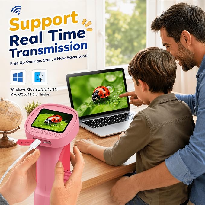 1000X Handheld Digital Microscope for Kids: Explorer 1080P Magnifying Glass | 2.4” IPS Portable Electronic STEM Outdoor Montessori Learning Toy, Birthday Gifts for 4 5 6 7 8-12 Year Old Boys Girls