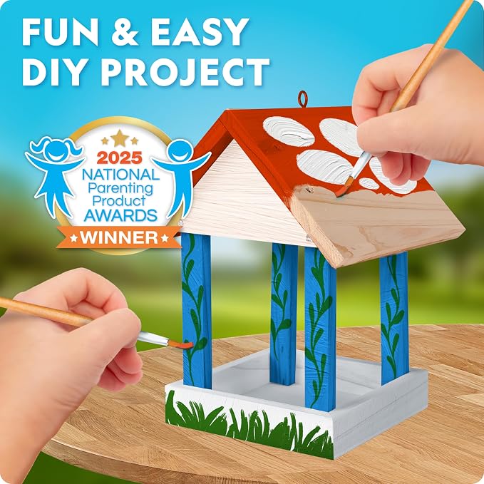 National Geographic Build Your Own Bird Feeder Craft Kit for Kids | DIY Wooden Bird Feeder, Paints and Brush, Bird-Watching Journal, Educational Poster, Outdoor Nature Craft, Birthday Gift