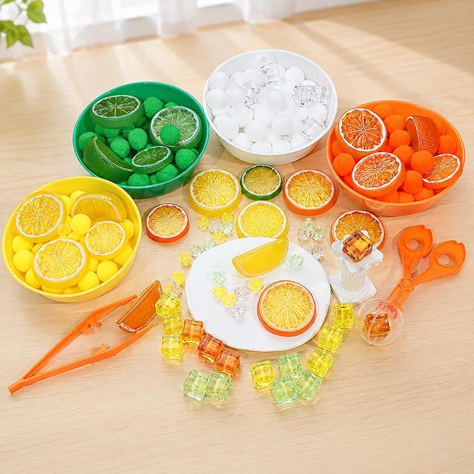 187PCS Lemon Sorting and Counting Materials Set, Summer Activity Set, Fine Motor Manipulatives for Classroom, Home & Travel Use （lemon）