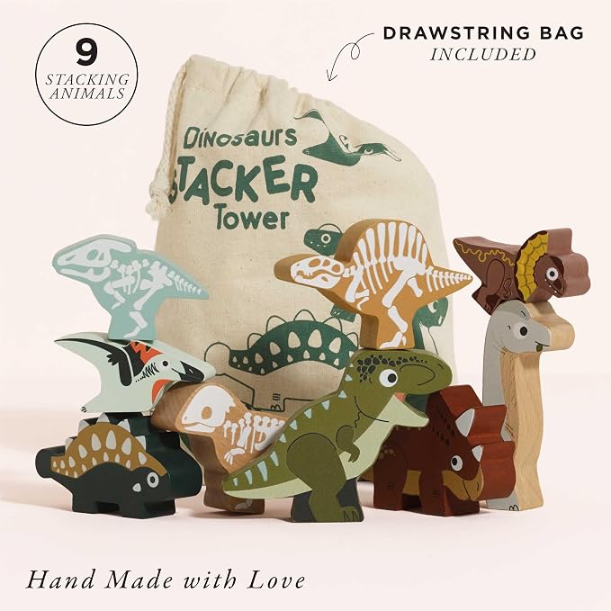Le Toy Van Wooden Jurassic Stacking Dinosaurs & Bag, 18m+