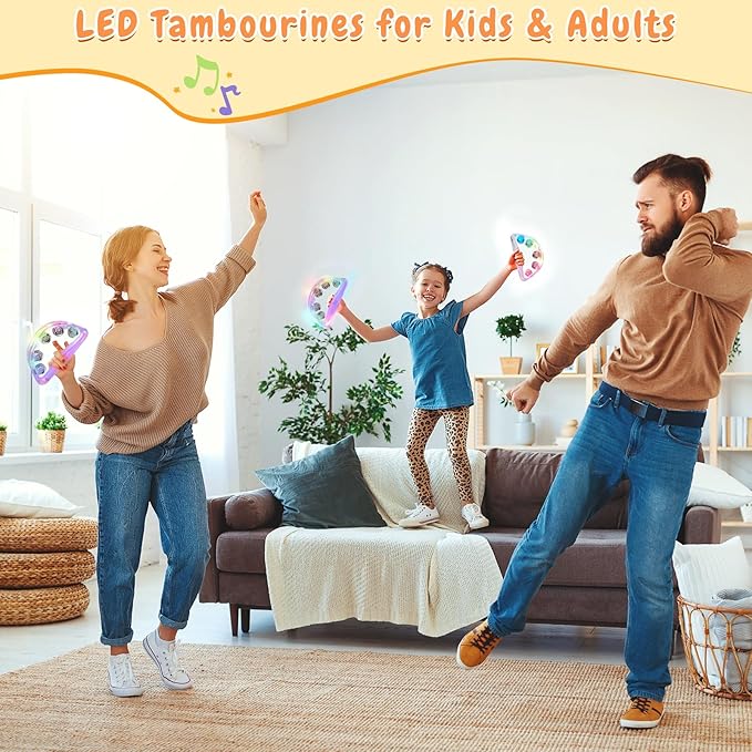 Aywewii LED Tambourine Light Up Musical Sensory Toys for Kids with Autism | 3 Flashing Modes (Fast, Slow & Alternating), Special Needs Must Haves, Toddler Instruments, Birthday Gifts for Boys & Girls