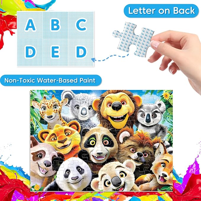 Jeacirio 4 Pack 100 Piece Puzzles for Kids Ages 4-6 6-8 8-10, Educational Jigsaw Puzzles for Kids, USA Map Ocean Animals Space Wild Animals Puzzle Set, Learning Toys Gifts for Boys Girls