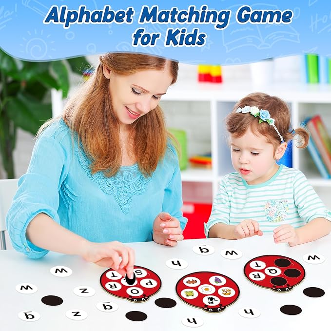 Kasfalci Alphabet Games for Kids Toddlers,Animal Cards,Alphabet Learning Toys,ABC Flash Cards,Speech Therapy,Letter Matching Board Games for Kids 3-6,Ladybug Toys,Preschool Classroom Must Haves