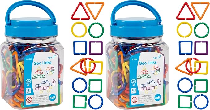 edxeducation Geo Links, Mini Jar, Set of 144, Linking Shapes, 6 Colors (Pack of 2)