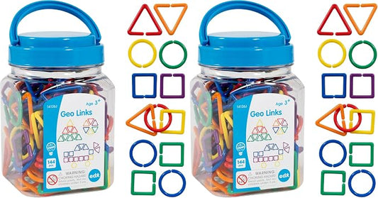 edxeducation Geo Links, Mini Jar, Set of 144, Linking Shapes, 6 Colors (Pack of 2)