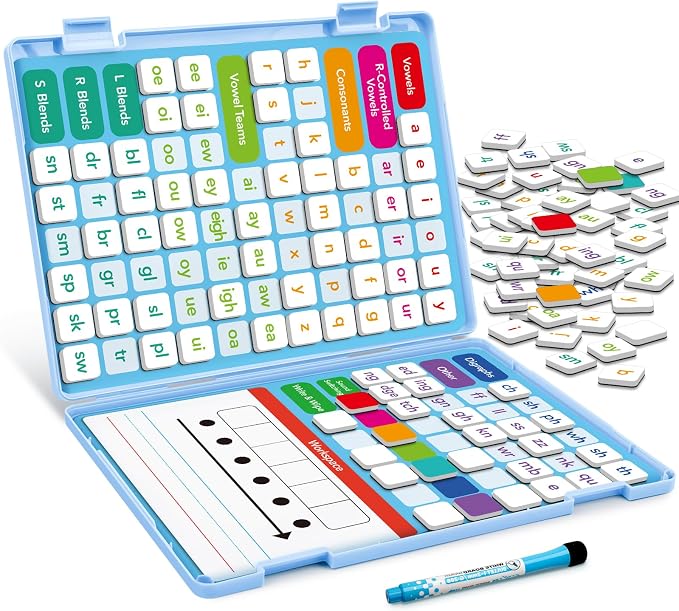 Aizweb Phonics Magnetic Letter Tiles,All-in-one Magnetic Phonics Kit,Reading Spelling & Word Building Games with Dry-Erase Boards,Phonics Games for Preschool & Kindergarten Classroom Learning