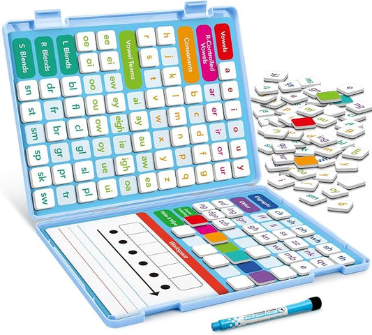 Aizweb Phonics Magnetic Letter Tiles,All-in-one Magnetic Phonics Kit,Reading Spelling & Word Building Games with Dry-Erase Boards,Phonics Games for Preschool & Kindergarten Classroom Learning