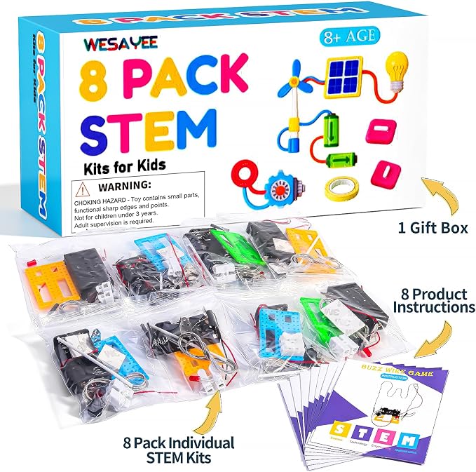 STEM Toy Science Kits, 8 Set Electric Circuit Boy Crafts for Kids Age 8-12 | Bulk STEM Kits for Kids Age 8-10 12-14 10-12 Gift Ideas, Engineering Experiments Activities Projects Buzz Wire Maze Game