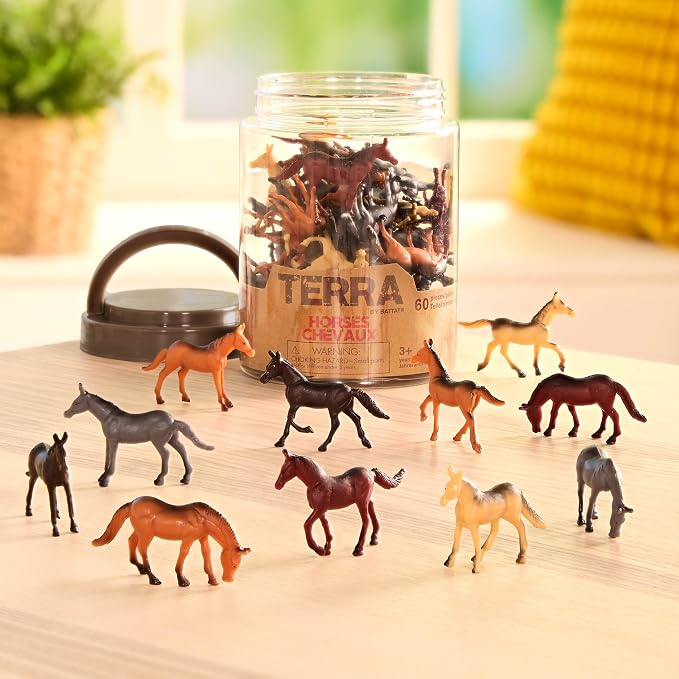 Terra by Battat Horse Toys, 60 Wild Horses Tube, Mini Animal Figures, Tubes | 60 plastic horse figurines in a portable tube; realistic poses for play, collecting, dioramas, and school projects; 3+ Years