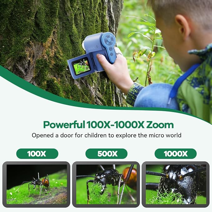 Hideal HP20 IPS Microscope for Kids: [3-in-1] [Easy and Fun] 2" Portable Handheld Microscope Miniscope, Pocket Mini Scope Educational Science Kit, Christmas Birthday Gifts for Kids, 32GB, Blue
