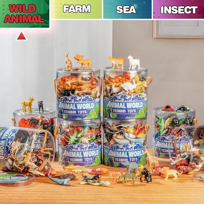 60 Piece Animal Figures with Gift Box, Safari Jungle Animal Figurines | Realistic Small Plastic Animal Figure Sensory Bins, Jungle Party Favors, Cupcake Topper, School Education, Birthday Gifts for