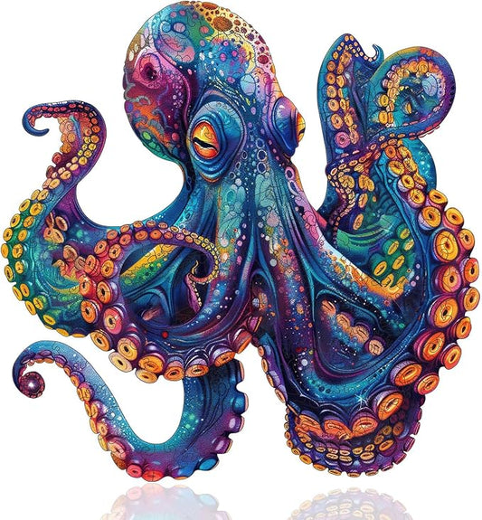 Qiuenisray Wooden Puzzles 1000 Pieces, Octopus Ocean Jigsaw Puzzles | Wooden Adults Puzzle, FSC Certified Unique Shape Adult Puzzles Pieces, Wall Decor for Family Game 23.4x23.5 in