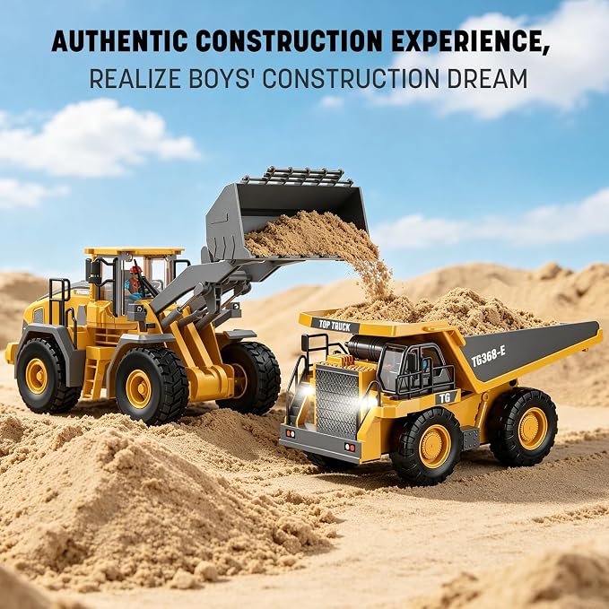 KIDMARKT Metal RC Wheel Loader Toy | 9-Channel Remote Control Construction Truck with Realistic Lights & Sounds, 1:20 Scale Rechargeable Vehicle for Boys Ages 3-12, STEM Engineering Gift for Kids 2026
