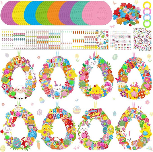 Hollowfly 48 Sets Easter Wreath Craft Kits DIY Paper Ornaments Stickers | For Kids Party Favors and Classroom Activities, Hangable Door Decor, Bulk Easter Craft Supplies for Spring Celebrations